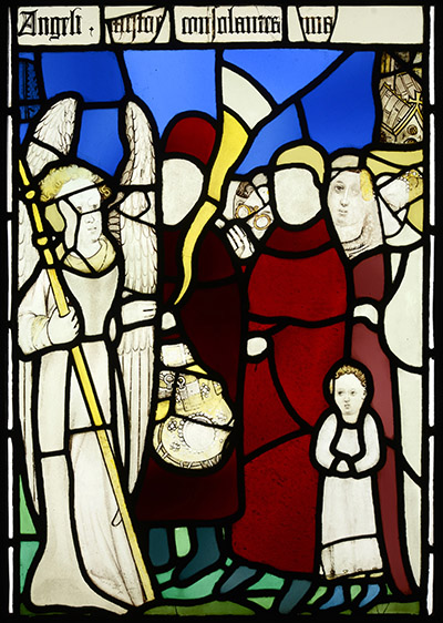 Glasses and child stained glass